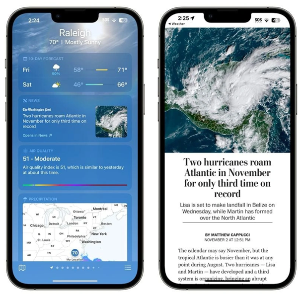 南岔苹果14维修分享iPhone 14手机如何看天气时顺带看新闻 