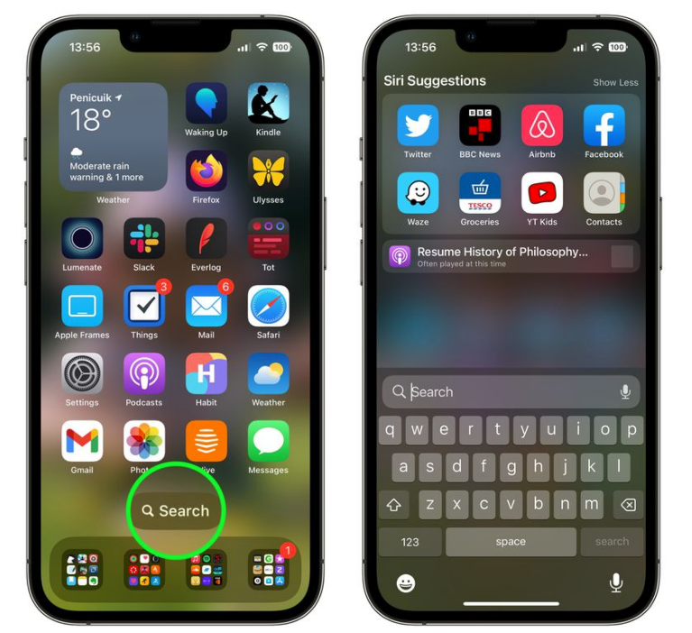 南岔苹果手机维修分享升级到 iOS 16 后，如何删除主屏幕上的搜索按钮 